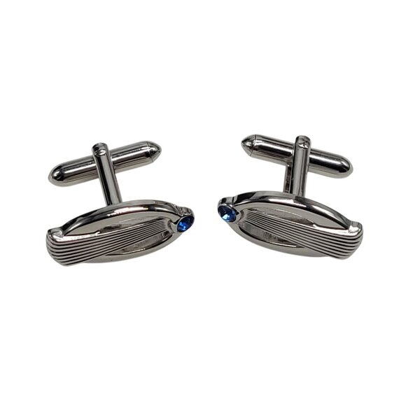 Vintage Swank Silver Tone Cufflinks With Blue Gemstone - Picture 3 of 12